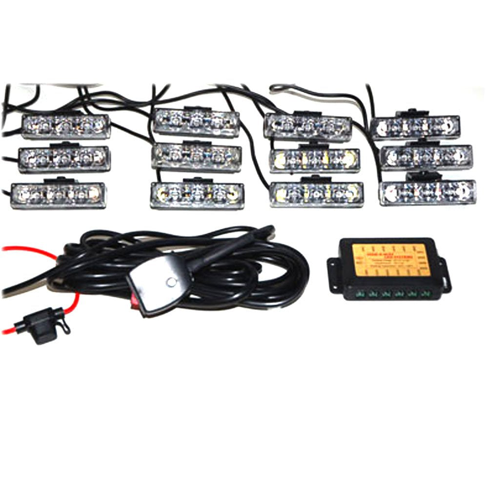 12 Head Euro LED Strobe Amber and White LED Strobe Lights Kit