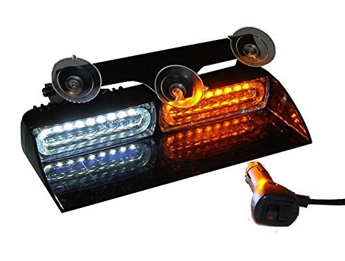 Amber and White Emergency LED Light Bar Wind Sheild Lighting Dash Deck Visor Warning Strobe Yellow White