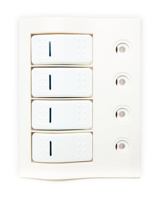 GENSSI 12V LED Rocker Switch Panel IP68 Waterproof Off Road Car Truck Marine (AP4 White Switches, Dual LED)