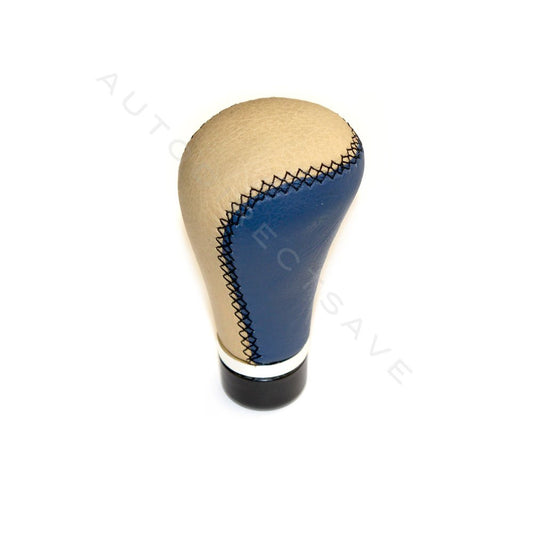 Auto Direct Save Manual Leather Shift Knob Blue and Beige Universal Fit Cool Custom Shift Knob